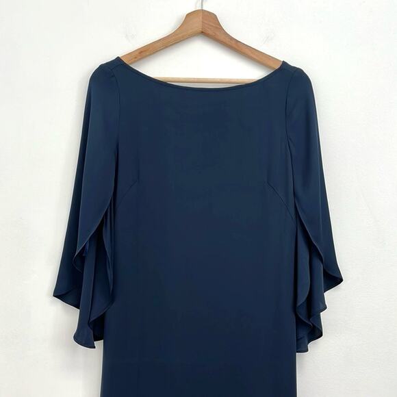 MILLY Butterfly Sleeve Silk Stretch Crepe Bateau Neckline Mini Shift Dress Size2 - Picture 4 of 15